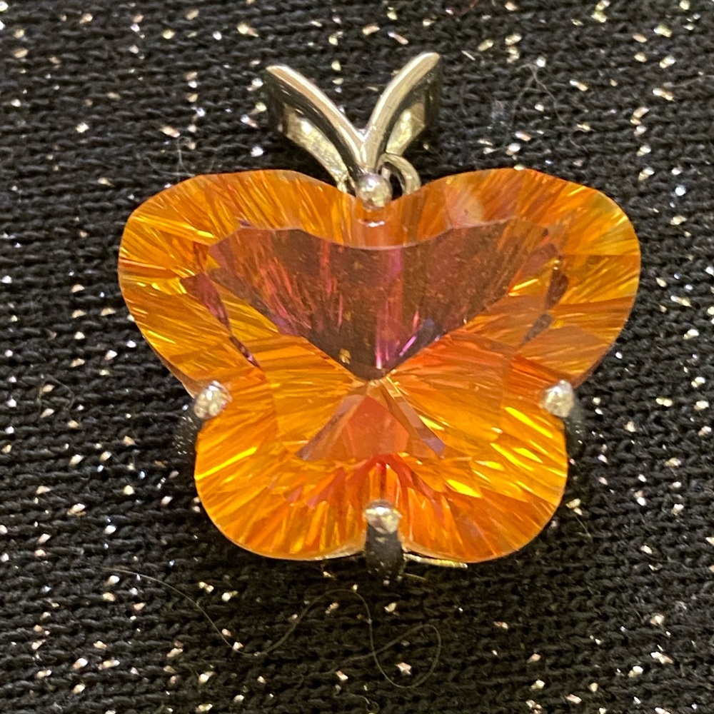 Sterling Silver Orange Glass Butterfly Necklace Pendant Thailand 925